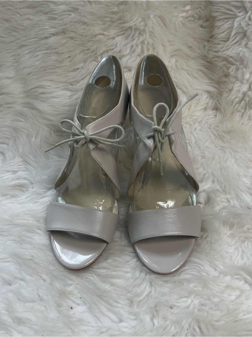 Nine West leather Beige lace up open toe heels SZ12M